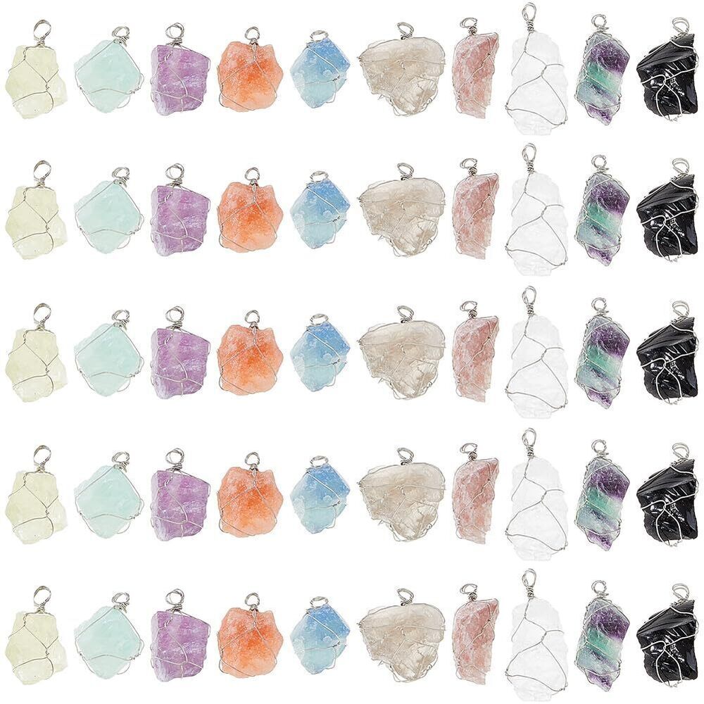 4797 50Pcs 10 Colors Natural Crystal Stone Pendant 4cm/1.6" Chakra Crystal